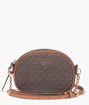 Jet set oval camera crossbody in brown & acorn