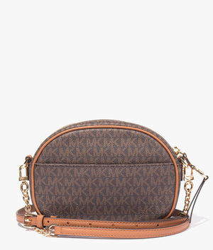 Jet set oval camera crossbody in brown & acorn