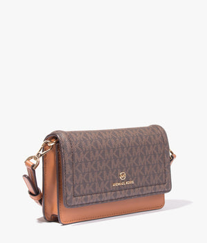 Jet set soft leather phone crossbody in brown acorn
