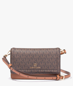 Jet set soft leather phone crossbody in brown & acorn