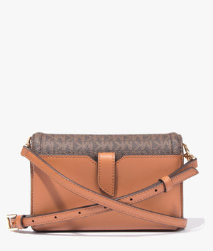 Jet set soft leather phone crossbody in brown & acorn
