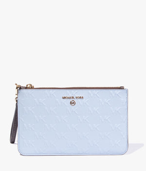 Leather wristlet in pale blue