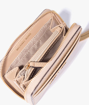 Jet set coin & card case in camel