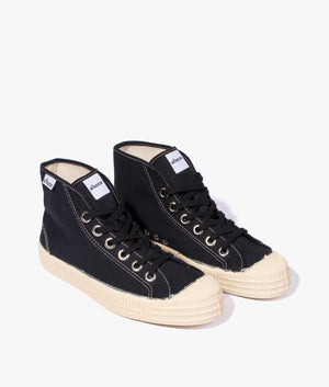 Star dribble contrast stitch high top in black, beige & ecru