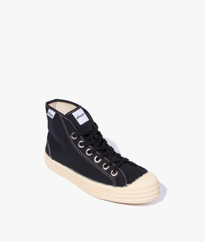 Star dribble contrast stitch high top in black, beige & ecru