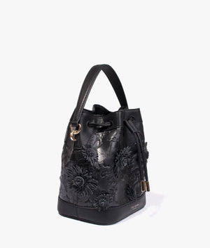 Floriri floral laser cut bucket bag in black