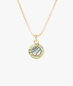 Gemmarh gem button pendant in gold & green crystal