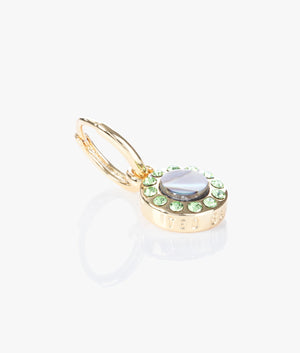 Graco gem button huggie earrings in gold & green crystal