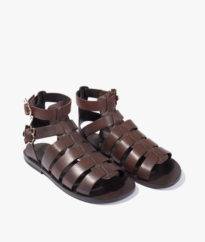 Graycey leather flat gladiator sandal in dark brown
