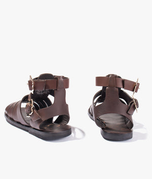 Graycey leather flat gladiator sandal in dark brown