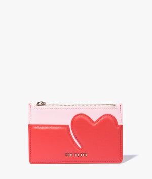 Huni heart zip card holder in pale pink