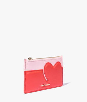 Huni heart zip card holder in pale pink