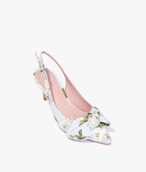 Krili floral printed bow court heels in light green