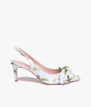 Krili floral printed bow court heels in light green