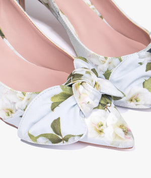 Krili floral printed bow court heels in light green