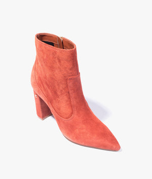 Nyshaa suede block heel ankle boot in tan