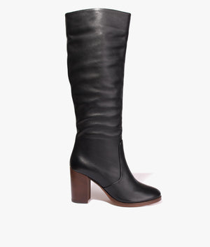 Shannie heeled knee high leather boot in black