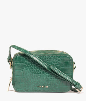 Stina double zip mini camera bag in dark green - Main Image