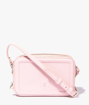 Stinah heart studded small camera bag in pale pink