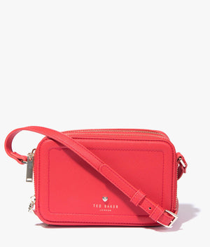 Stinah heart studded small camera bag in red