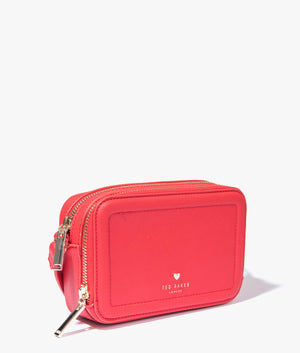 Stinah heart studded small camera bag in red