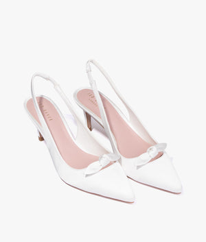 Tezzi satin sling back bow court heels in ivory