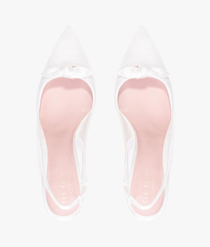 Tezzi satin sling back bow court heels in ivory