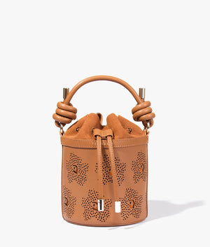 Tyahla floral laser cut bucket bag in brown