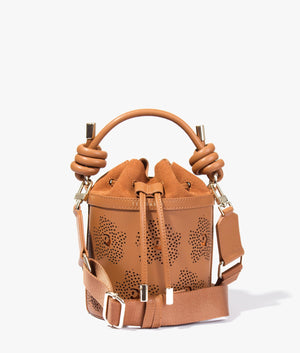 Tyahla floral laser cut bucket bag in brown - Main Image