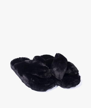 Lopply faux fur cross over slippers in black