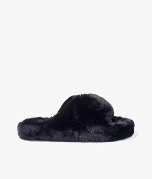 Lopply faux fur cross over slippers in black