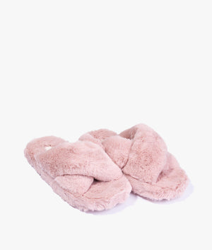 Lopply faux fur cross over slippers in dusky pink