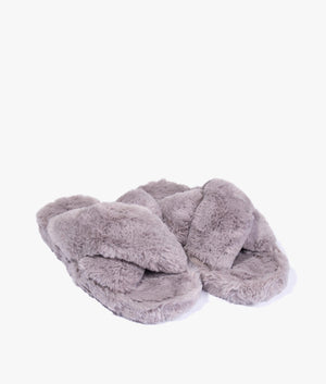 Lopply faux fur cross over slippers in light grey