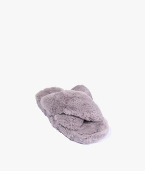 Lopply faux fur cross over slippers in light grey