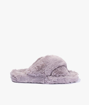 Ted Baker Lopply faux fur cross over slippers in light grey