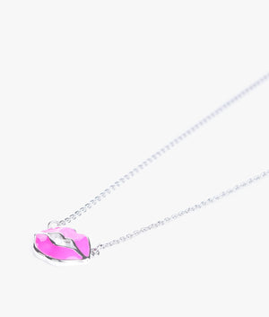 Emani kiss kiss enamel pendant in silver & neon pink