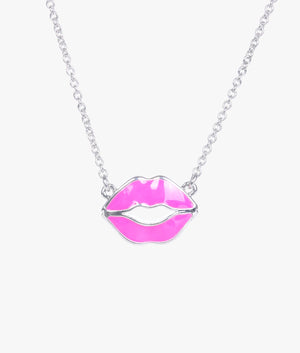 Emani kiss kiss enamel pendant in silver & neon pink