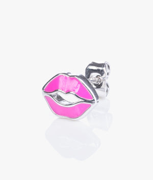 Kreshel kiss kiss enamel stud earrings in silver & neon pink