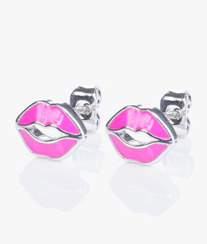 Kreshel kiss kiss enamel stud earrings in silver & neon pink