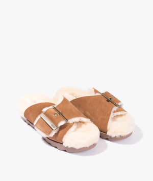 Outside buckle slide in chestnut suede