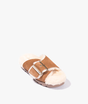 Outside buckle slide in chestnut suede