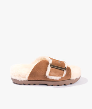 Outside buckle slide in chestnut suede