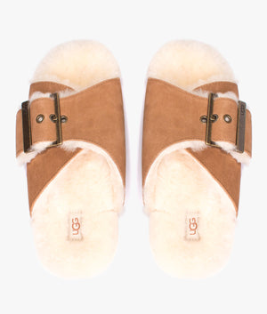 Outside buckle slide in chestnut suede