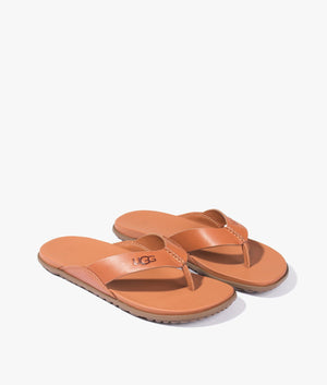 Womens tan leather 2025 flip flops