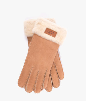 Turn cuff shearling gloves in chestnut