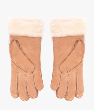 Turn cuff shearling gloves in chestnut