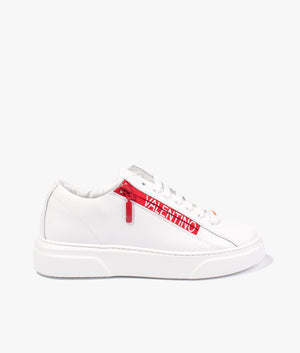 Court zip sneakers in white & red