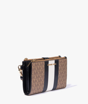 Jet set double zip wristlet in husk multi