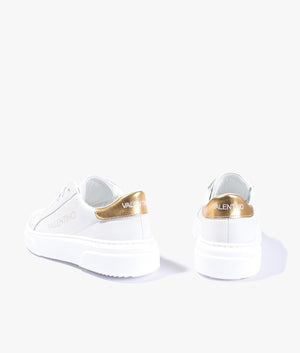 Lace up leather sneakers in white & gold