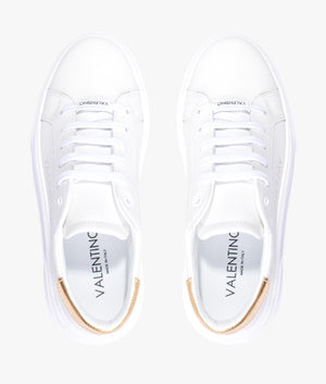 Lace up leather sneakers in white & gold